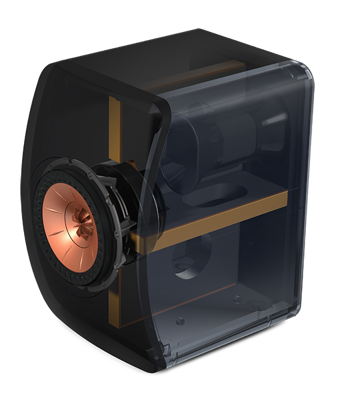 KEF LS50 Meta cabinet structure diagram. High-rigidity, low-resonance design with DMC baffle, CLD bracing, and flexible port