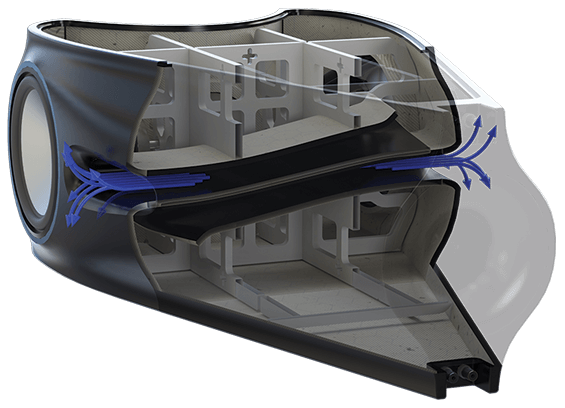 Vivid Audio Reaction Canceling Woofer Technology Internal Structure